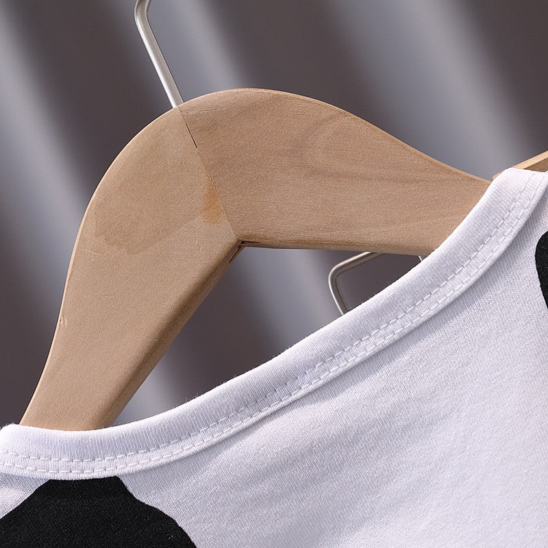 Boy's White Print Crew Neck T-Shirt & Denim Shorts Set