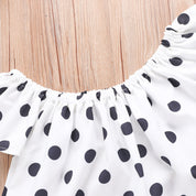 Girl's Polka Dot Top, Denim Shorts & Headband Set