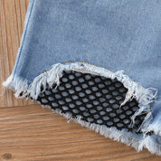 Girl's Polka Dot Top, Denim Shorts & Headband Set