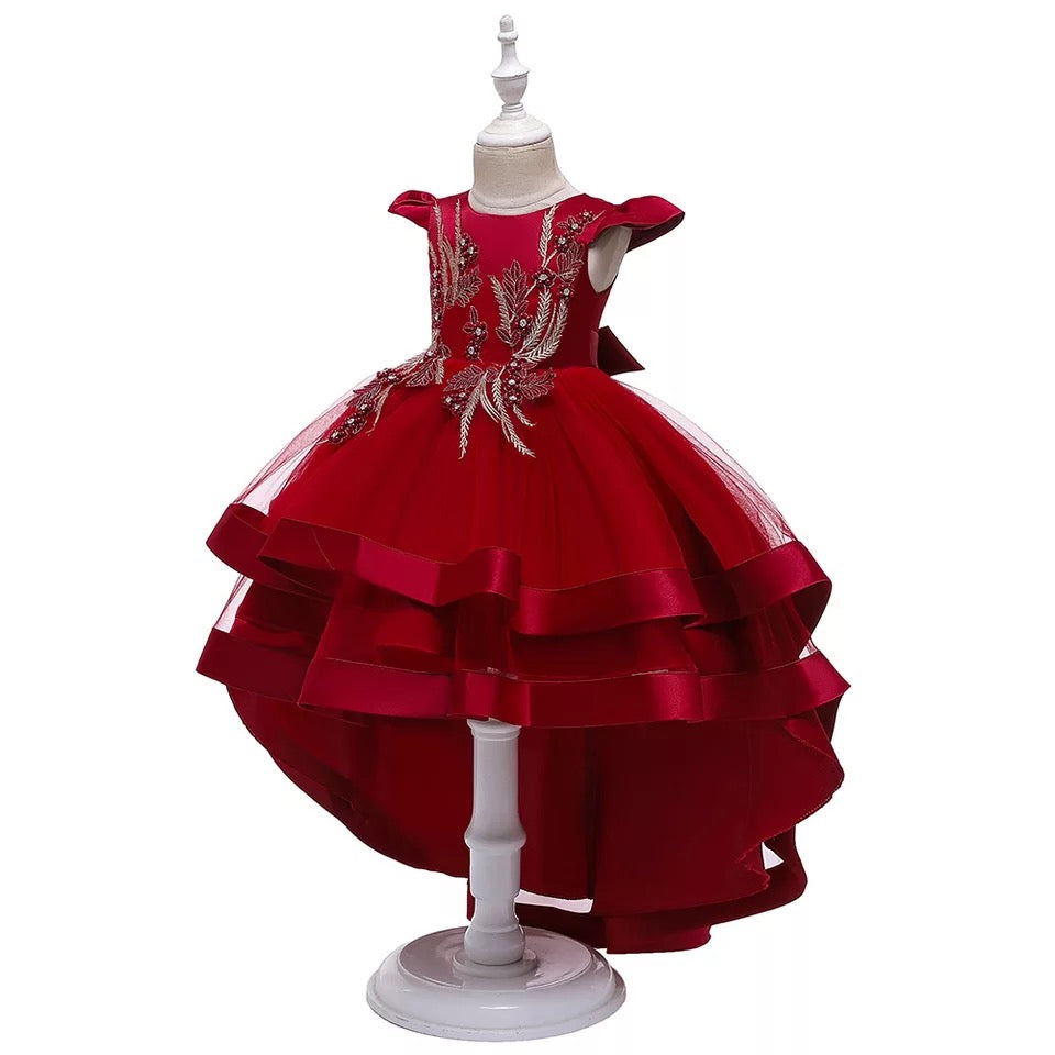 Girl's Polly Cotton High LoweParty Dress in Red Color