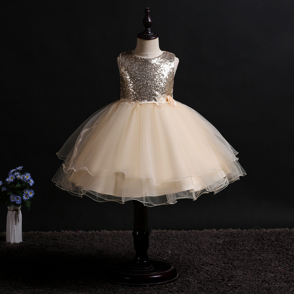 Girl's Champagne Sequin Party Dress