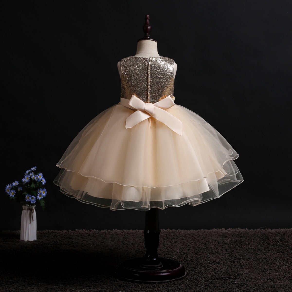 Girl's Champagne Sequin Party Dress