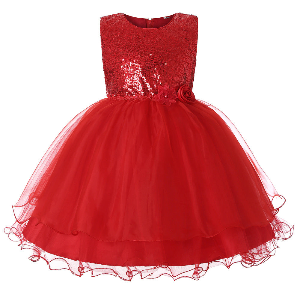Girl's Red Sequin Party Dress