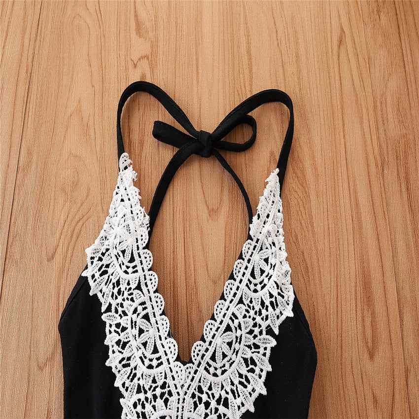 Girl's Black Halter Neck Jumpsuit