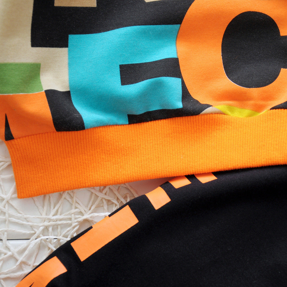 Boy's Orange Text Print Sweatshirt & Pants Set