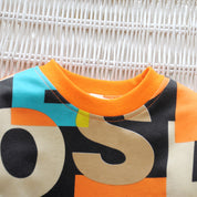 Boy's Orange Text Print Sweatshirt & Pants Set