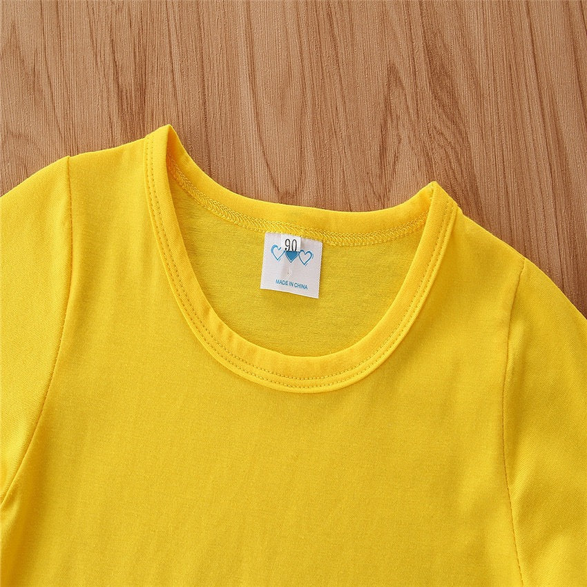 Girl's Yellow Bell-Sleeve Top, Denim & Headband Set