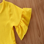 Girl's Yellow Bell-Sleeve Top, Denim & Headband Set