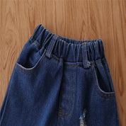 Girl's Yellow Bell-Sleeve Top, Denim & Headband Set