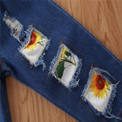 Girl's Yellow Bell-Sleeve Top, Denim & Headband Set