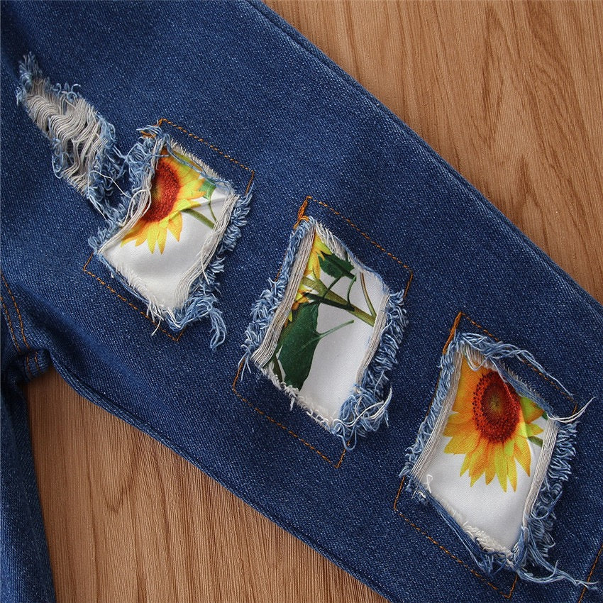 Girl's Yellow Bell-Sleeve Top, Denim & Headband Set