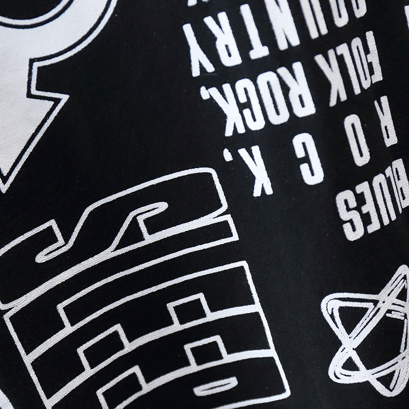 Boy's Black Graphic Print T-Shirt & Shorts Set