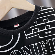 Boy's Black Graphic Print T-Shirt & Shorts Set