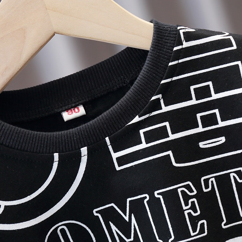 Boy's Black Graphic Print T-Shirt & Shorts Set