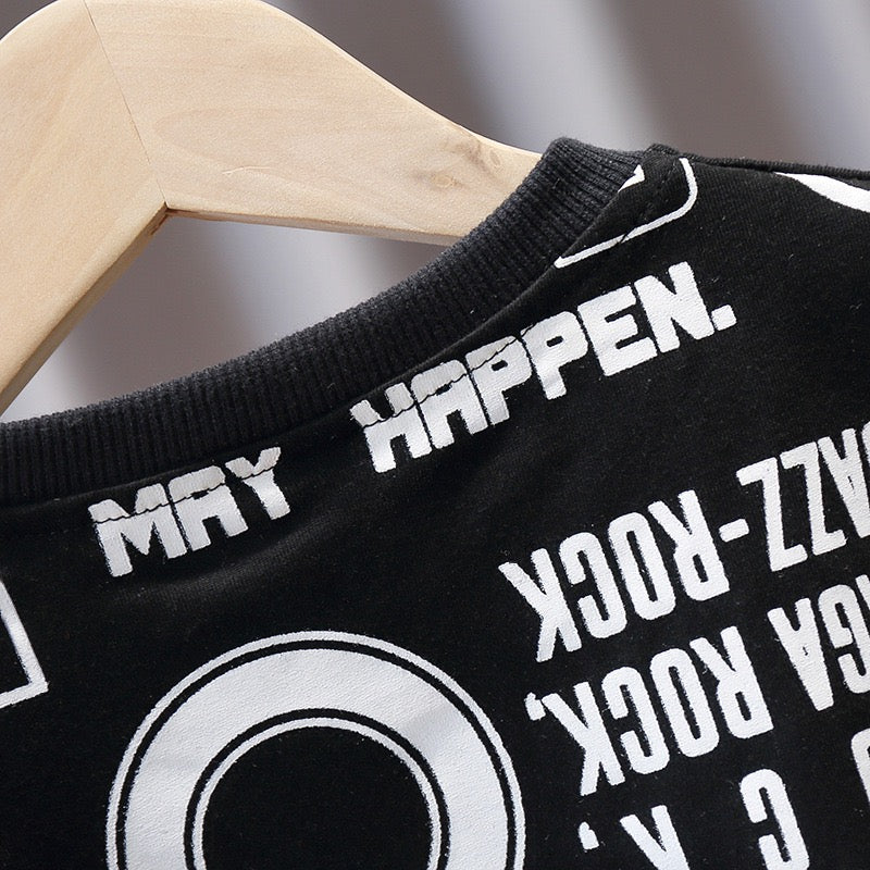 Boy's Black Graphic Print T-Shirt & Shorts Set