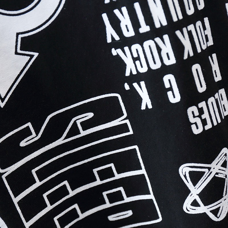 Boy's Black Graphic Print T-Shirt & Shorts Set