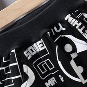 Boy's Black Graphic Print T-Shirt & Shorts Set