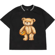 Boy's Black Teddy Print T-Shirt & Shorts Set