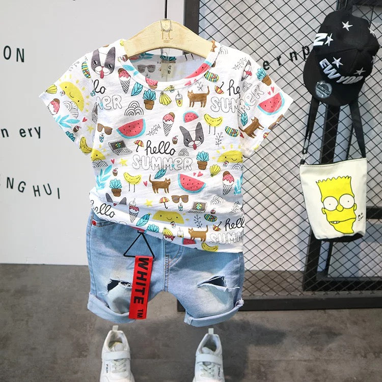 Boy's Multicolor Summer Print T-Shirt & Shorts Set