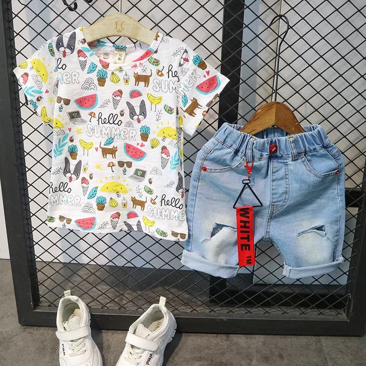 Boy's Multicolor Summer Print T-Shirt & Shorts Set