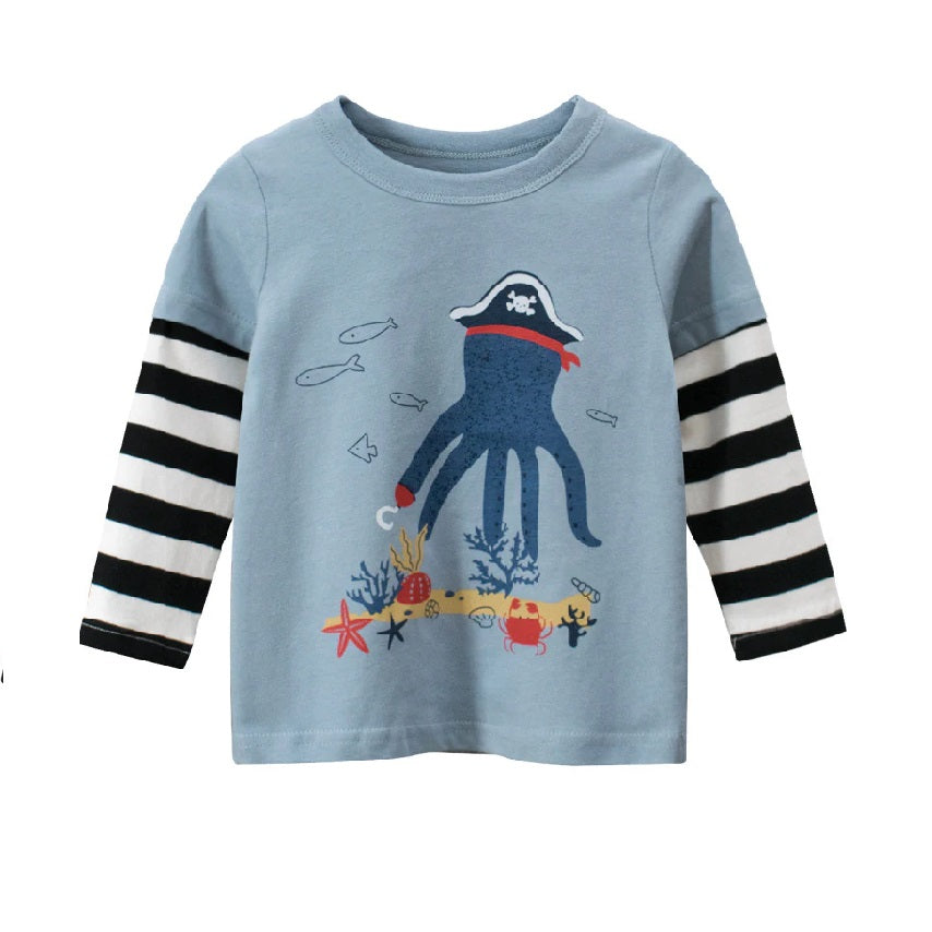 Boy's Multicolor Octopus Print T-Shirt