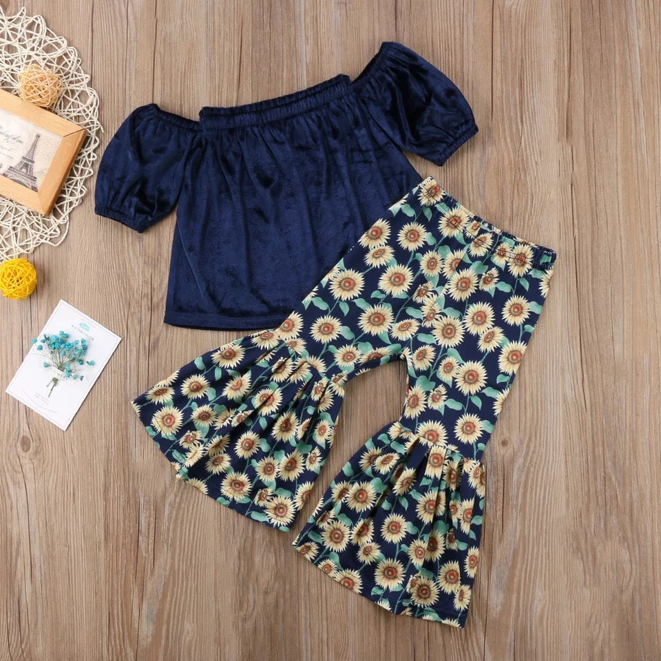 Girl's Multicolor Off-Shoulder Top & Floral Pants Set