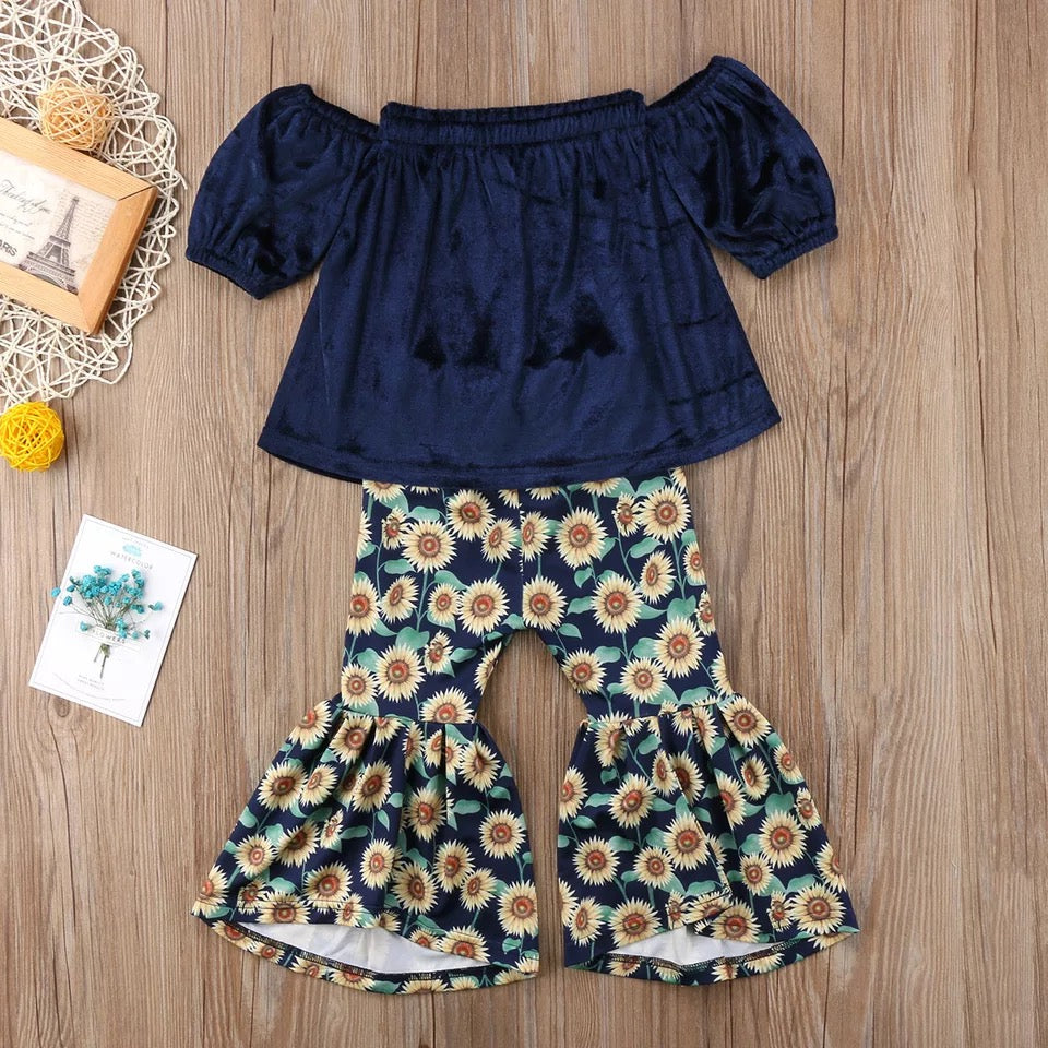 Girl's Multicolor Off-Shoulder Top & Floral Pants Set