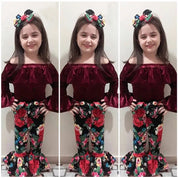 Girl's Multicolor Bell-Sleeve Top & Floral Pants Set