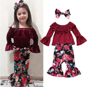 Girl's Multicolor Bell-Sleeve Top & Floral Pants Set
