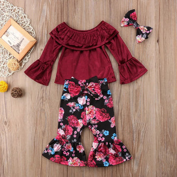 Googo Gaaga Girls Bell Sleeves Top With Floral Printed Pants In Mulitcolour