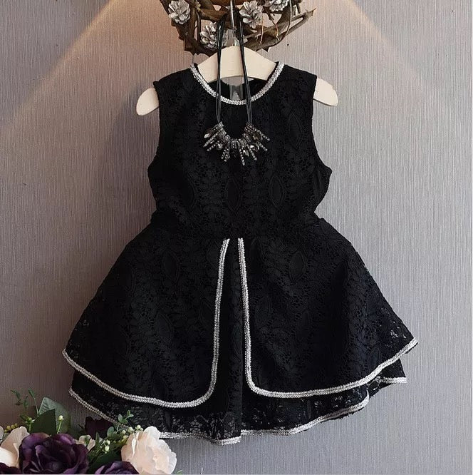 Girl's Black Lace & Silver Dress