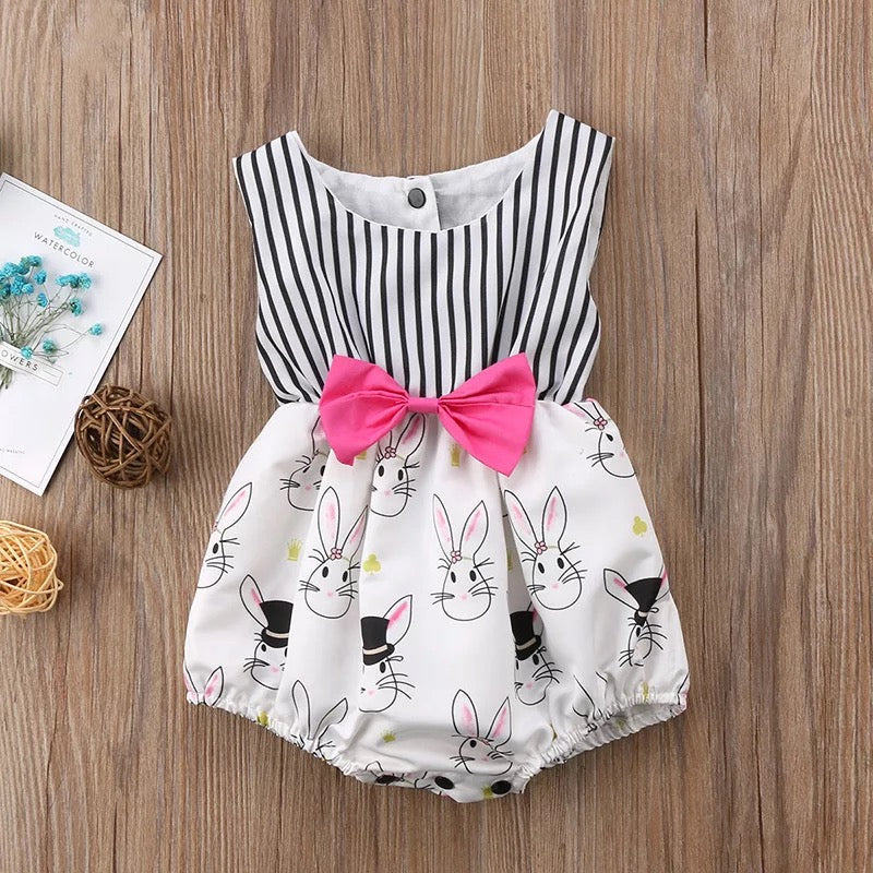 Baby Girl's Rabbit Printed Dress In Mulitcolour