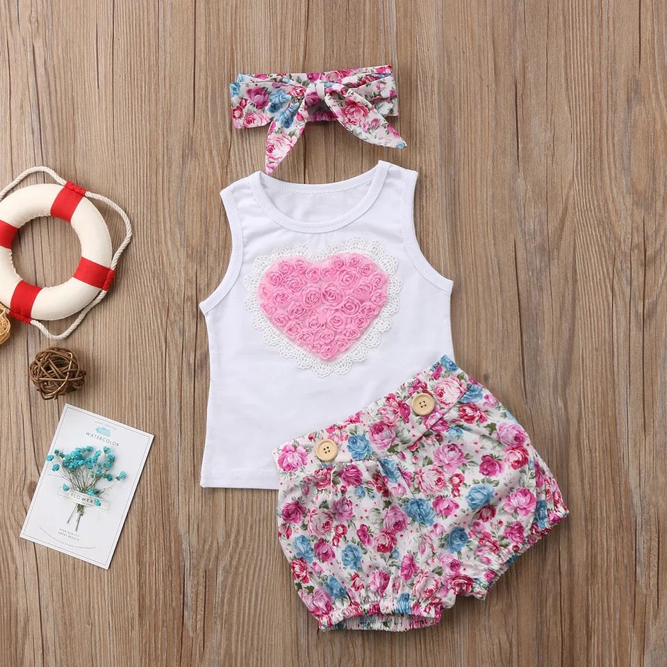 Baby Girl's Multicolor Floral T-Shirt & Shorts Set