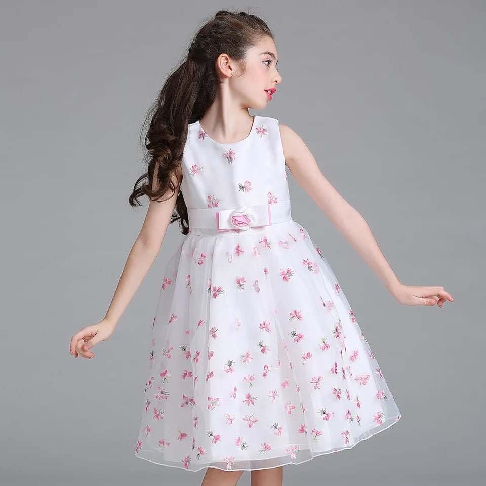 Girl's White Floral Dress