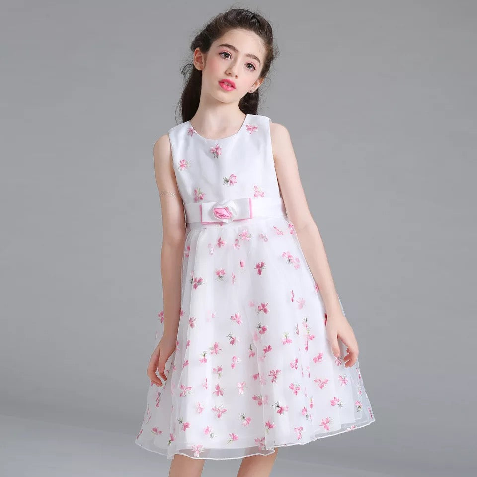 Girl's White Floral Dress