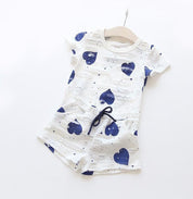 Girl's White Heart Print Top & Shorts Set