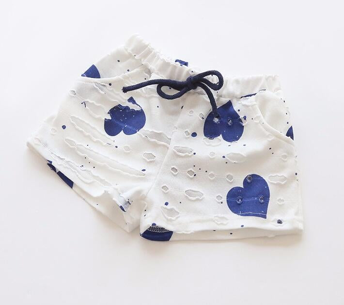 Girl's White Heart Print Top & Shorts Set