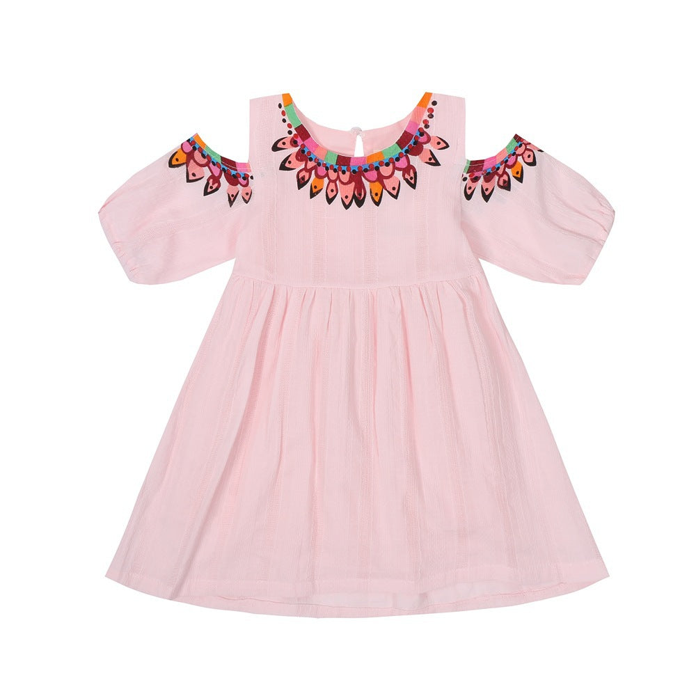 Girl's Pink Embroidered Dress