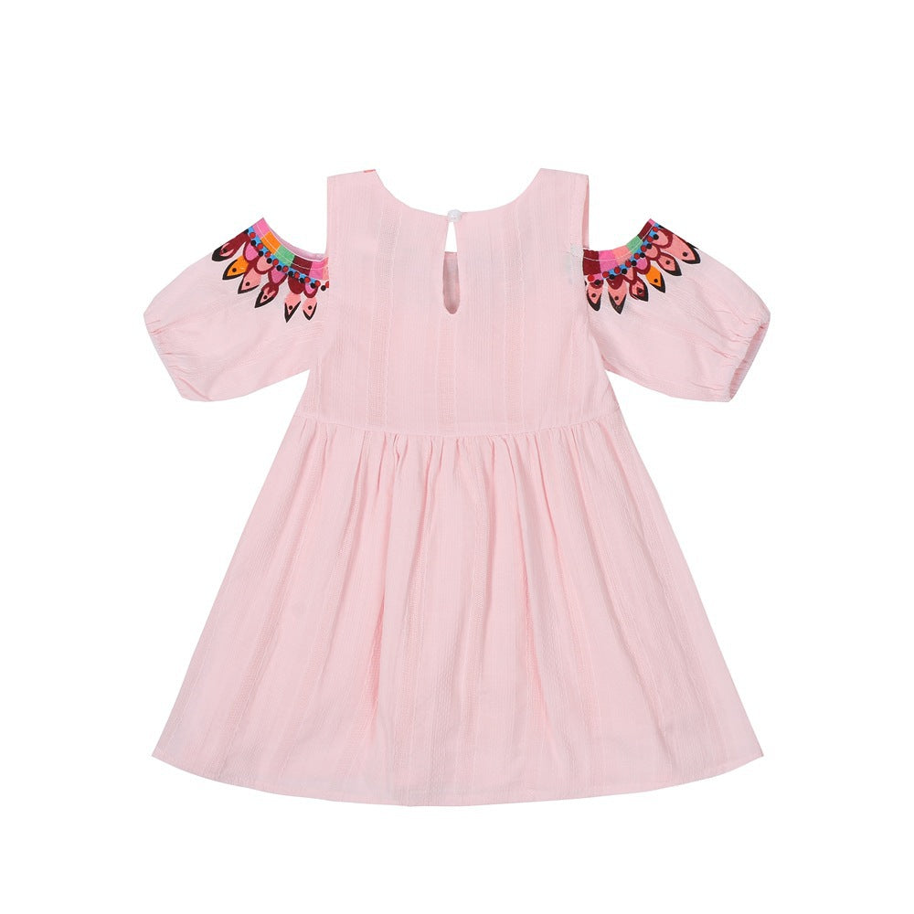 Girl's Pink Embroidered Dress