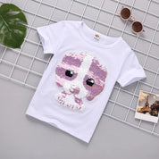 Girl's White Puppy Print Top