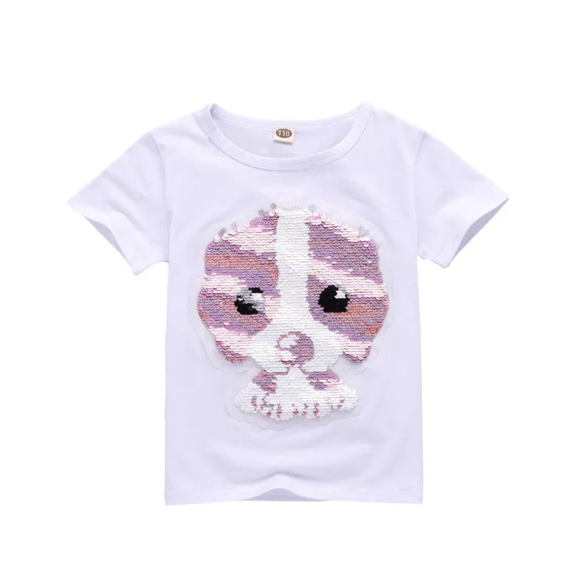 Girl's White Puppy Print Top