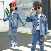 Girl's Blue Jeans Jacket & Pants Set