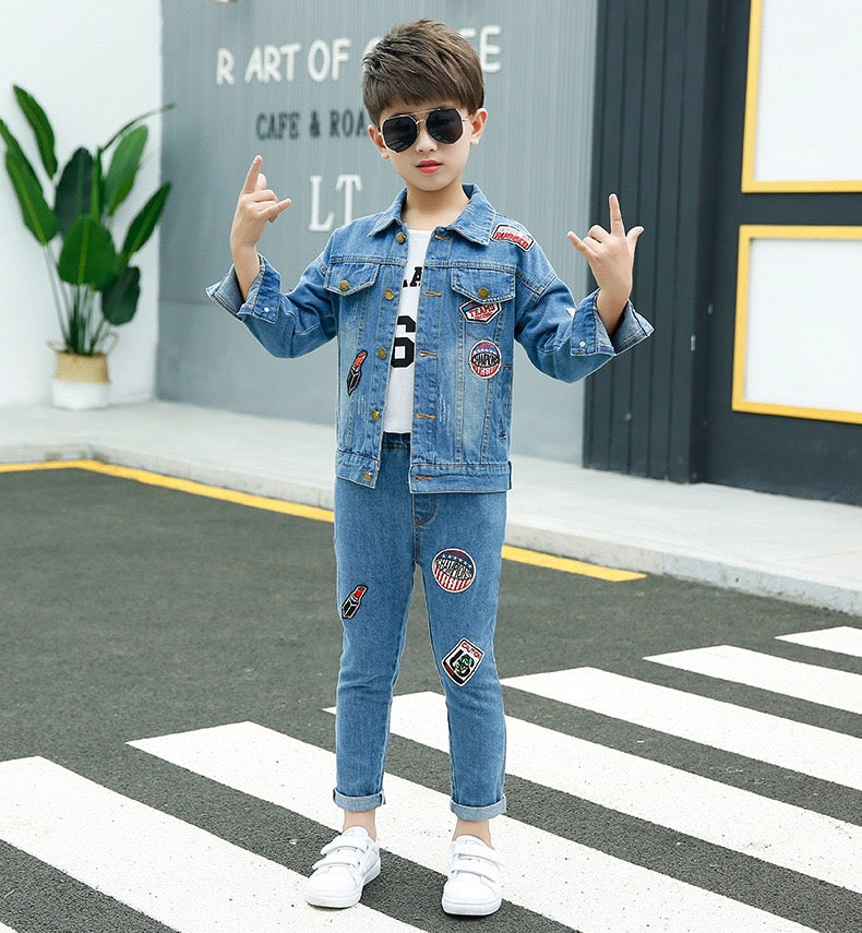 Girl's Blue Jeans Jacket & Pants Set