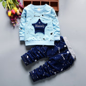 Boy's Blue Full-Sleeve Sweatshirt & Pants Set