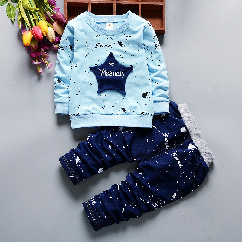 Boy's Blue Full-Sleeve Sweatshirt & Pants Set
