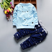 Boy's Blue Full-Sleeve Sweatshirt & Pants Set