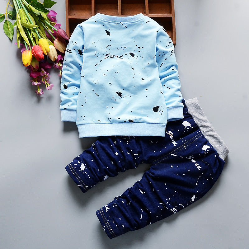 Boy's Blue Full-Sleeve Sweatshirt & Pants Set