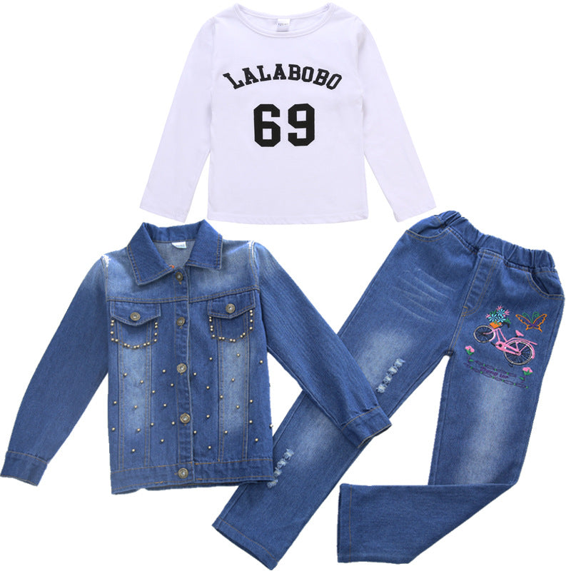 Girl's Jeans Jacket & Pants Set