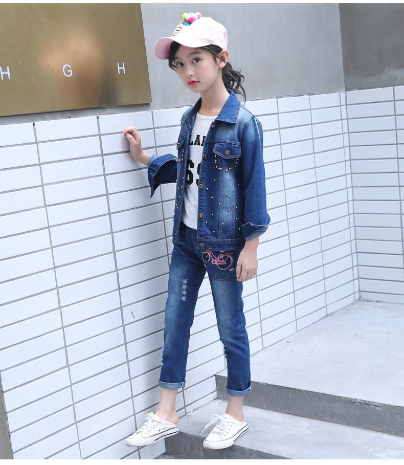 Girl's Jeans Jacket & Pants Set