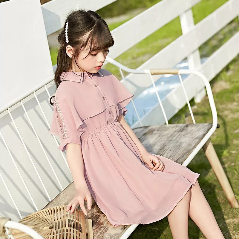 Girl's Peach Button Dress